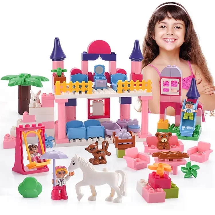 

[ Funny ] DIY 117pcs Beautiful Princess dream castle park Larger particles Building Blocks toy baby girl best gift