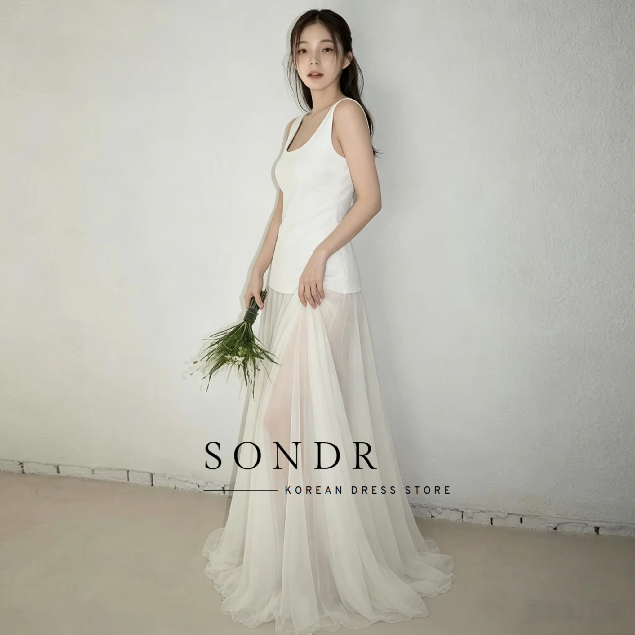 Sondr U-Neck Sleeveless Korean Wedding Dresses Patchwork Bridal Wedding Photo Shoot Gown Customized Party Reception Dresses