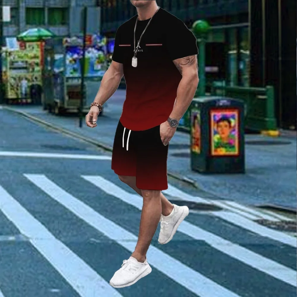 

New Summer Street Men's Suit Sportswear Men's Oversized Clothing 3D Print T-Shirt Shorts Men's Simple Clothing Fashion Suit