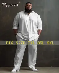 Biggmans Tweedelige Shirtsets Voor Herenkleding Effen Kleur Grote Broek Formeel Zakelijk Kantoor Comfortabel Groot Grote Maat Pak