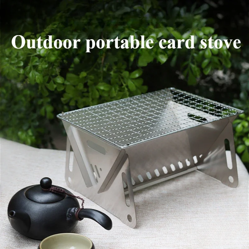 Outdoor Folding Card Stove Portable Stainless Steel Incinerator Barbecue Stove Folding Camping Grill for Camping Patio Outdoor