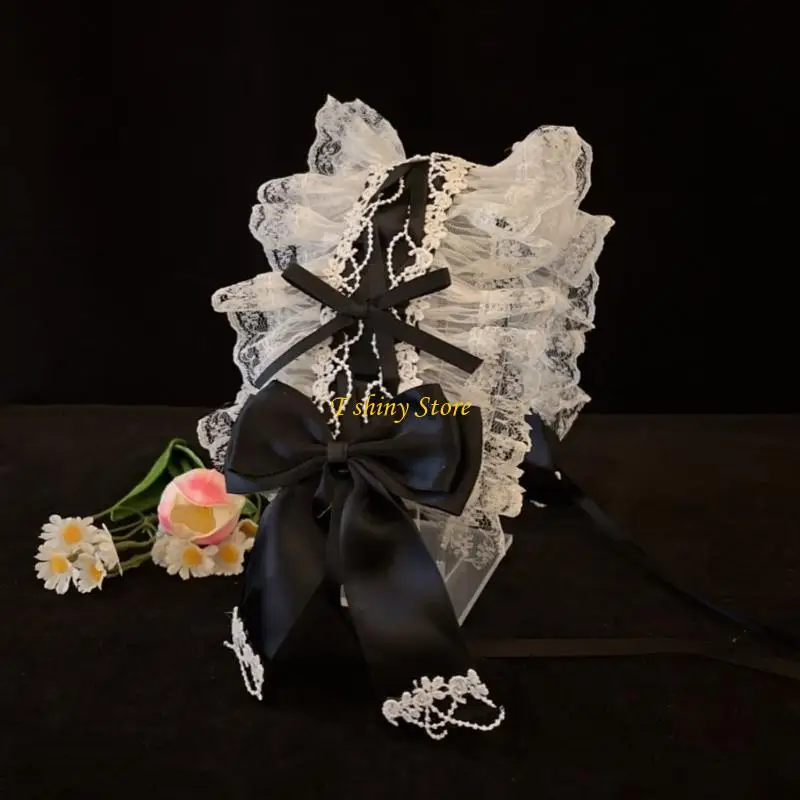 N58F Hairband Ruffled Lace and Bowknot Headband Punk Headdress for Women Girls