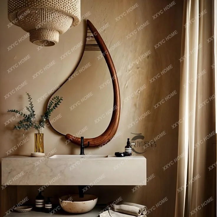 X-S retro bathroom mirror wall hanging special-shaped living room wall decorative mirror medieval makeup mirror wall hanging HG