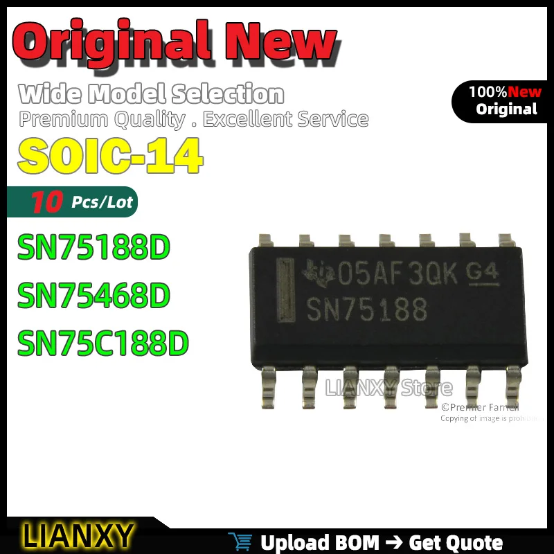 

10pcs SOIC-14 SN75188D SN75468D SN75C188D RS-232 Driver New Original
