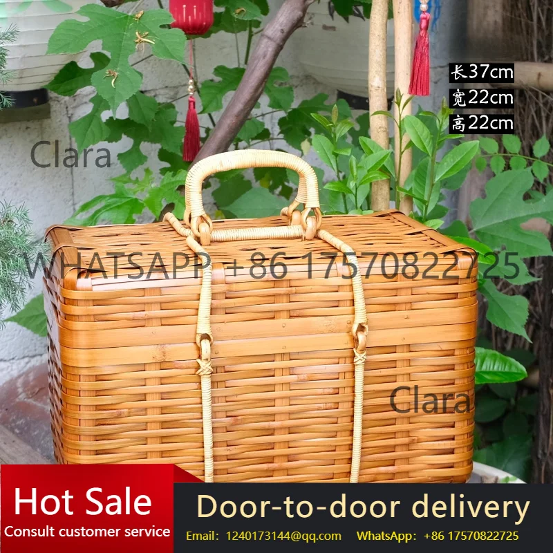 

Large Lacquer Bamboo Woven Basket Tea Set Storage Basket Bamboo Box Basket