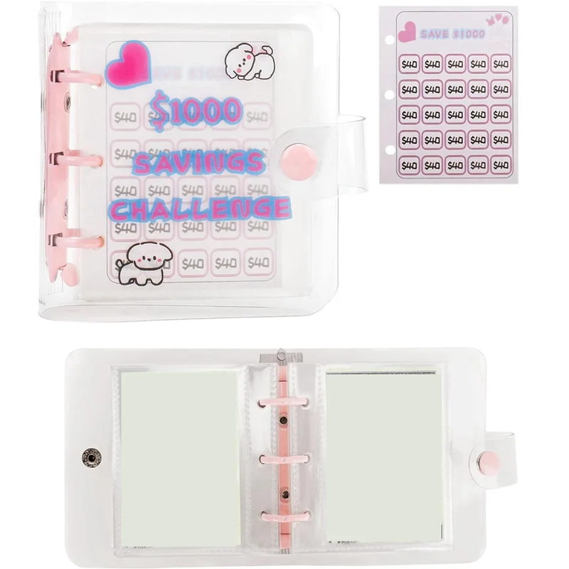 2 STUKS 1000 Besparingen Uitdagingsbinder Met Mini Envelop Besparingen Uitdagingsboek Roze PVC Herbruikbare Budget Bindmiddel Boek