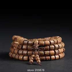 Buddhist 108 Wenge Wooden Barrel Prayer Beads Mala 8X8mm Heaven Eye Fashion Bracelet BRO502