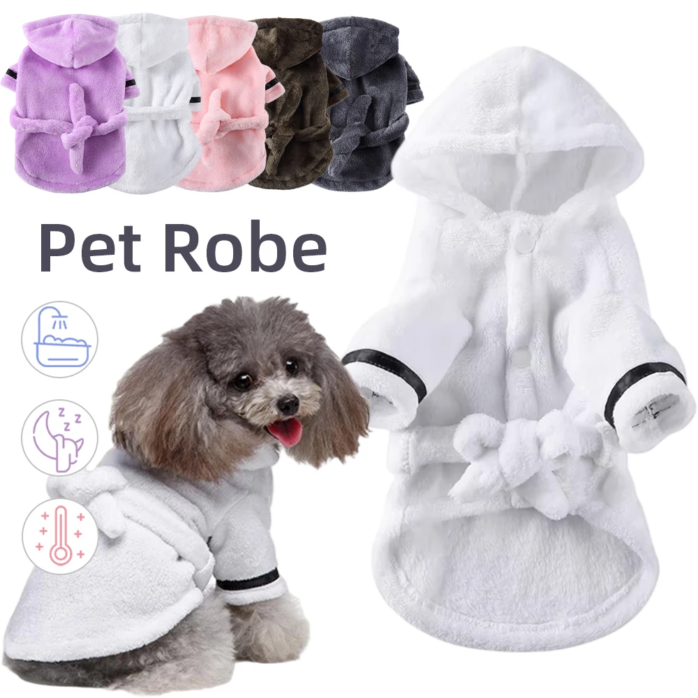 

Dog Cat Bath Robe Quick Dry Absorbent Towel Robe Warm Post-Bath Drying Robe For Small Medium Pets Cozy Pajamas For Autumn Winter