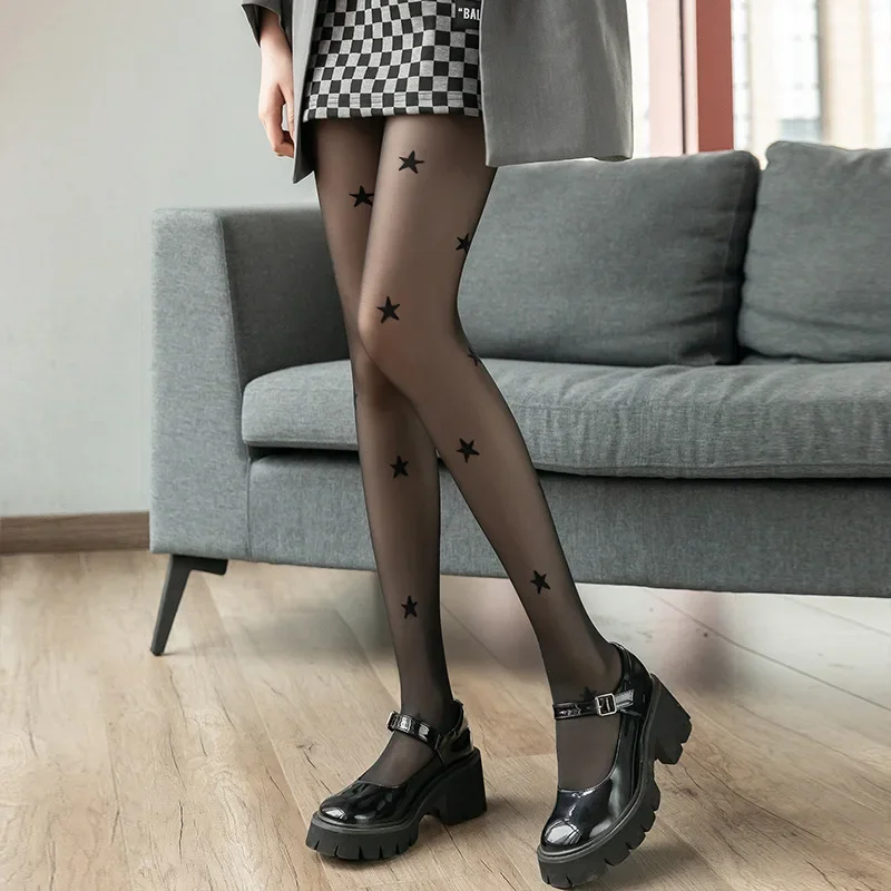 

Punk Style Star Print Women Tights Y2K Thigh High Stockings Pantyhose Women Lingerie Sexy Slim Body Stockings Black Women Tights