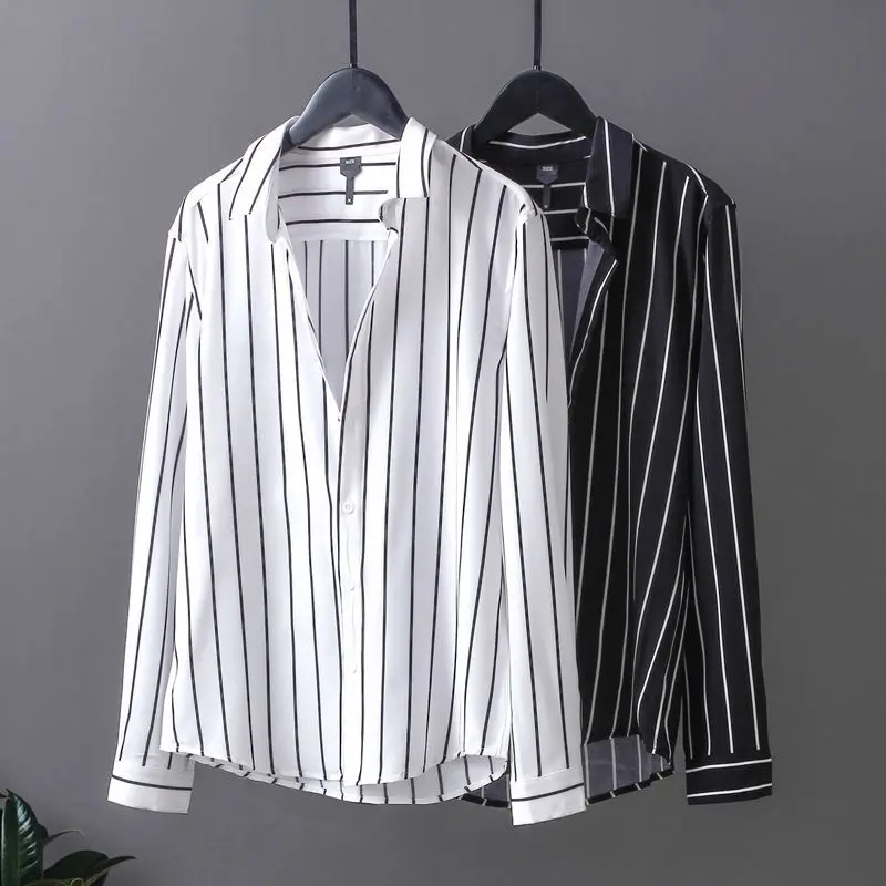 

2023 New Spring and Autumn Fashion Stripe Long Sleeve Fashion Casual Light Mature Style Design Sense Youth No Iron Shirt