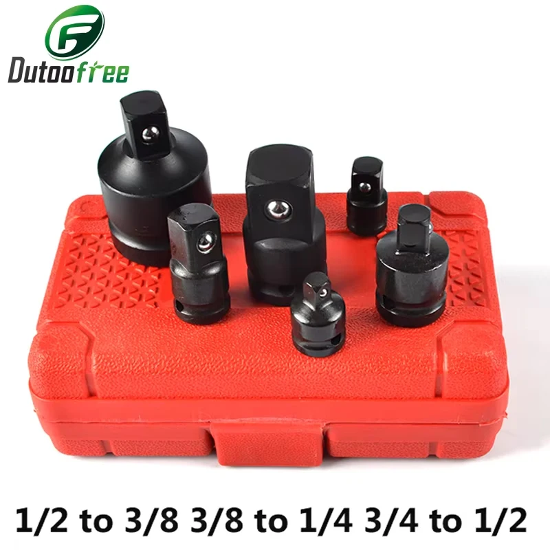 6PCS Impact Socket Wrench Adapter Set 1/4 1/2 3/8 3/4  Inch Square Drive Adaptor Reducer Adapter Workshop Repair Tools with Box
