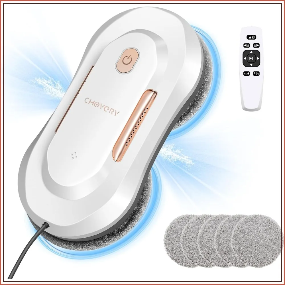 Window Cleaner Robot with Dual Water Spray, 3000Pa Suction, Auto Cleaning for Glass Doors & Windows