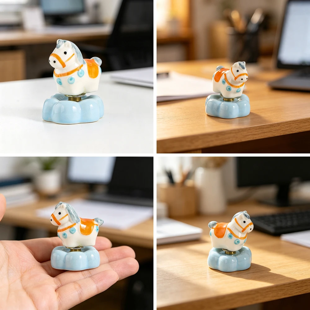 Cartoon Pony Shaped Ceramic Rotating Figurine Healing Aesthetic Desk Decor for Stress Relief Daily Use and Holiday Gifting