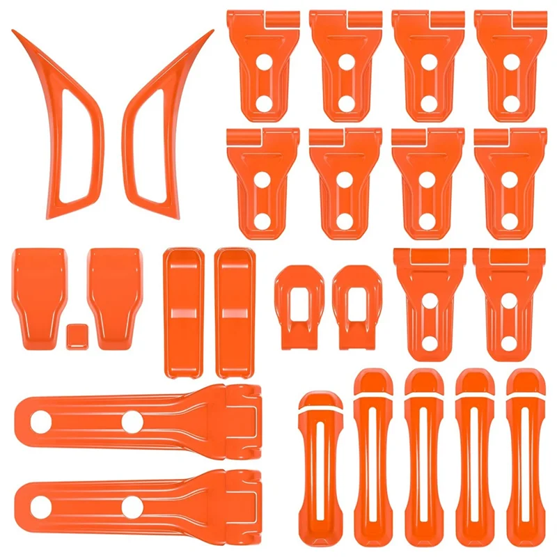 Full Set Exterior Decoration Trim for Jeep Wrangler JL JLU 2018-2022 Door Hinge Handle Engine Hood Hinge, Orange 26PCS