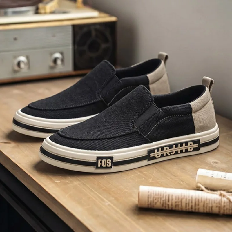 Men's Shoes Breathable,lightweight Trendy Canvas Shoes Slip on Sneakers Thick Sole Casual Skate Shoes Streetwear Walking Shoe