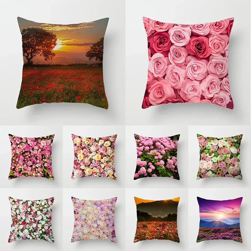 

Sunset Field Flowers Decorative Pillowcase Office Living Room Car Ornaments Home Pillowcase