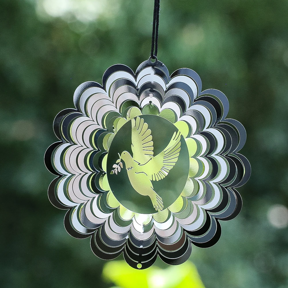 10cm Peace Dove Vane Stainless Steel Hanging 3D Rotating Mirror Design Bird Repeller for Yard and Garden Decoration Wind Chimes