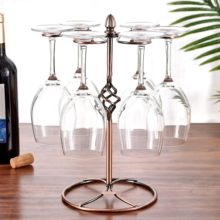 Home Decoration Tabletop Rose Gloden Hanging Wine Glass Racks