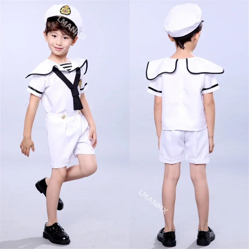 Boys Girls Kids Costumes for Navy Sailor Uniform Halloween Carnival Cosplay Party Performance Marines Fleet Clothing Disfraz