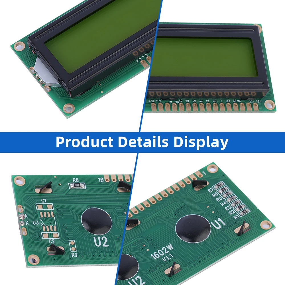 러시아 옐로우 그린 필름 LCD 문자 화면, 1602W 풀 앵글 와이드 온도 범위, 2X16 LCD STN 하이 프레임, 12mm ST7066U