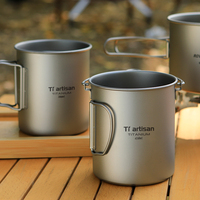 Tiartisan Pure Titanium Camping Tea Mug With Folding Handle Outdoor Ultralight Portable Water Cup Hiking Backpacking Drinkware