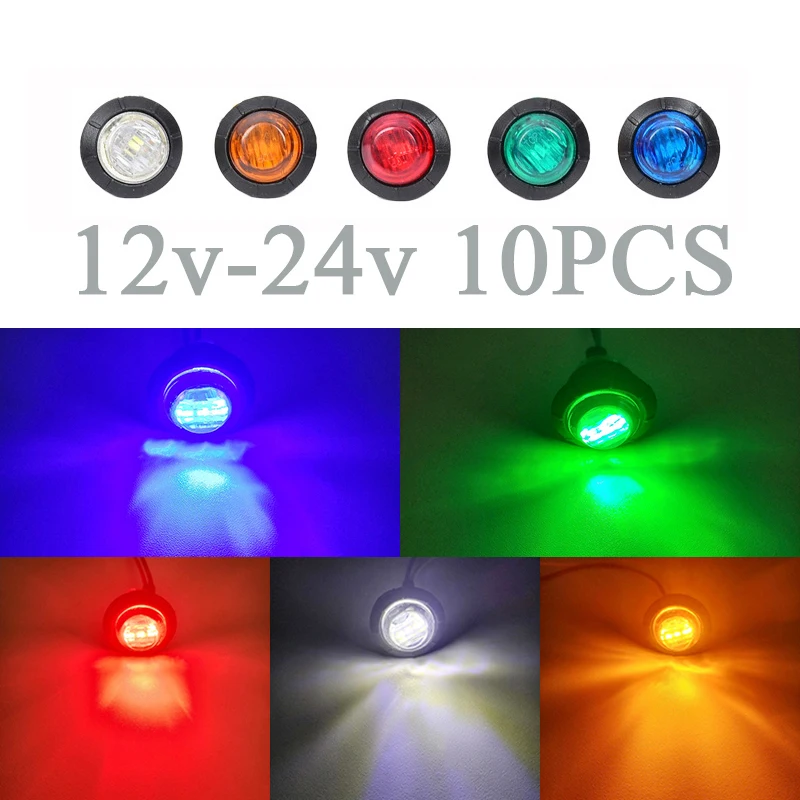 10PCS LED Indicators 12V 24V Round Trailer Side Marker Light Yellow Red White For Trucks Clearance Lights Truck Turn Signal Lamp