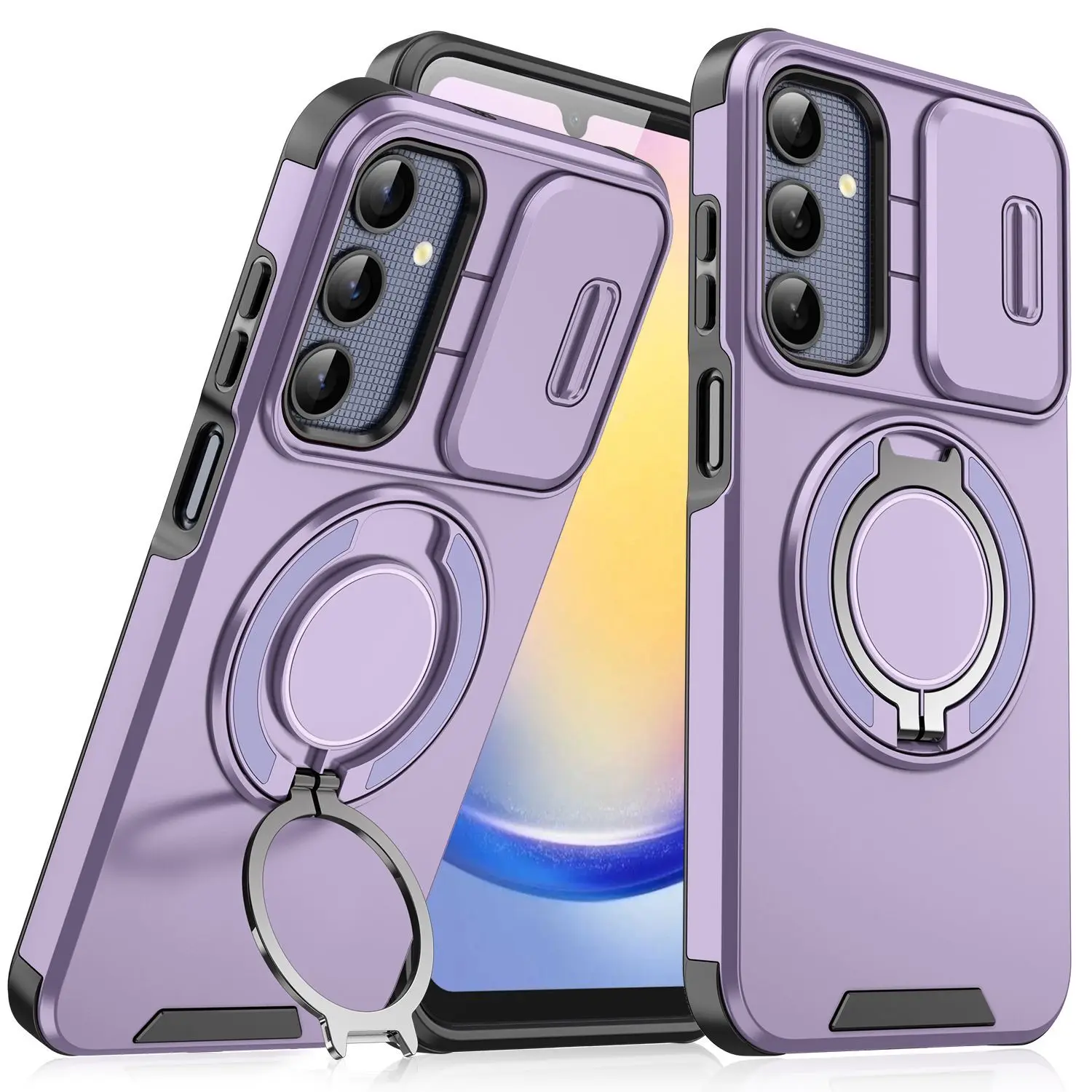 Case For Samsung Galaxy S21 Armor Phone Case Sliding Camera Lens Protection 360° Rotate Ring Holder Kickstand Shockproof Cover