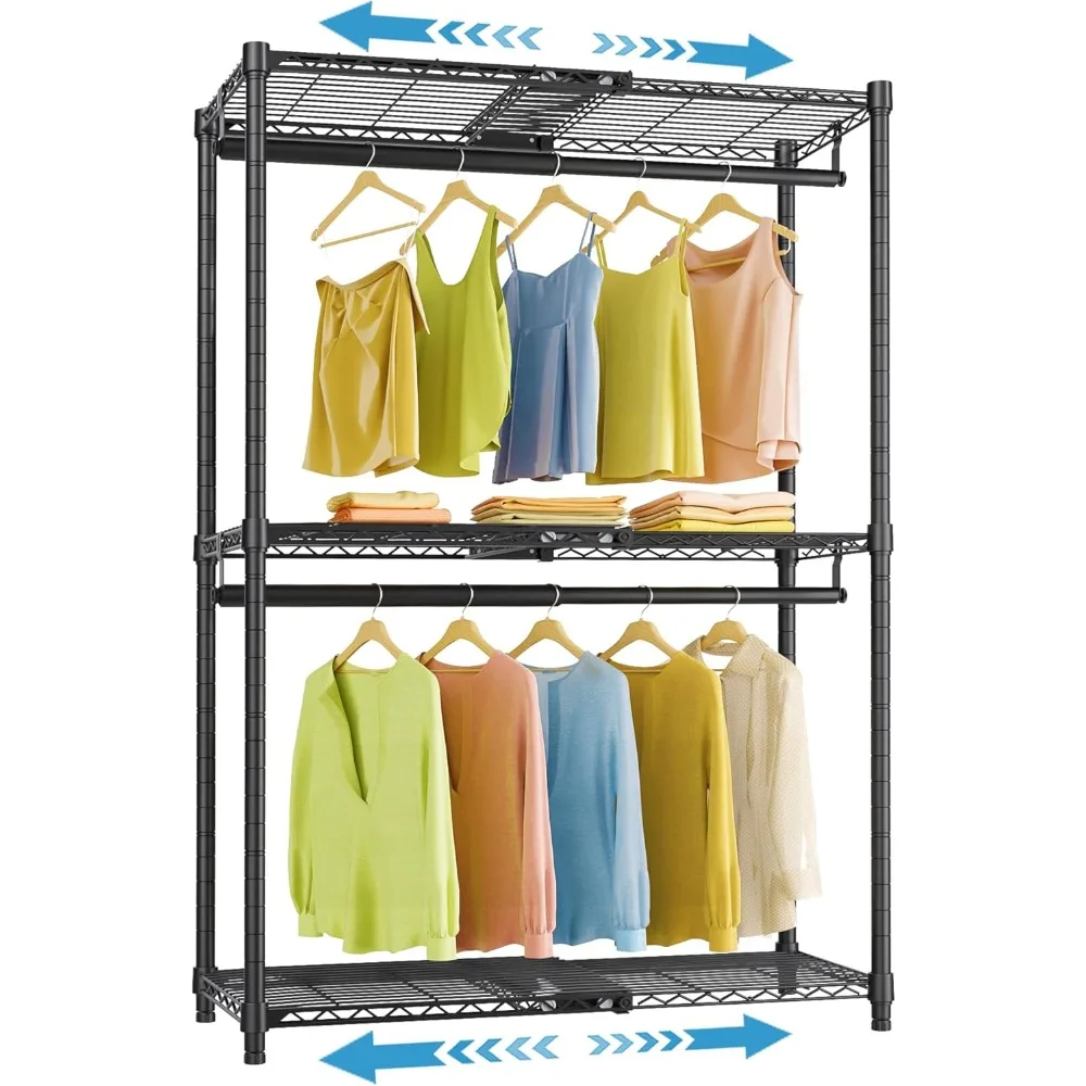 

X1 Expandable Clothes Rack Heavy Duty Adjustable from 2' to 3'5" with Flexible Shelves and Hanger Rods Metal Garment Racks Port