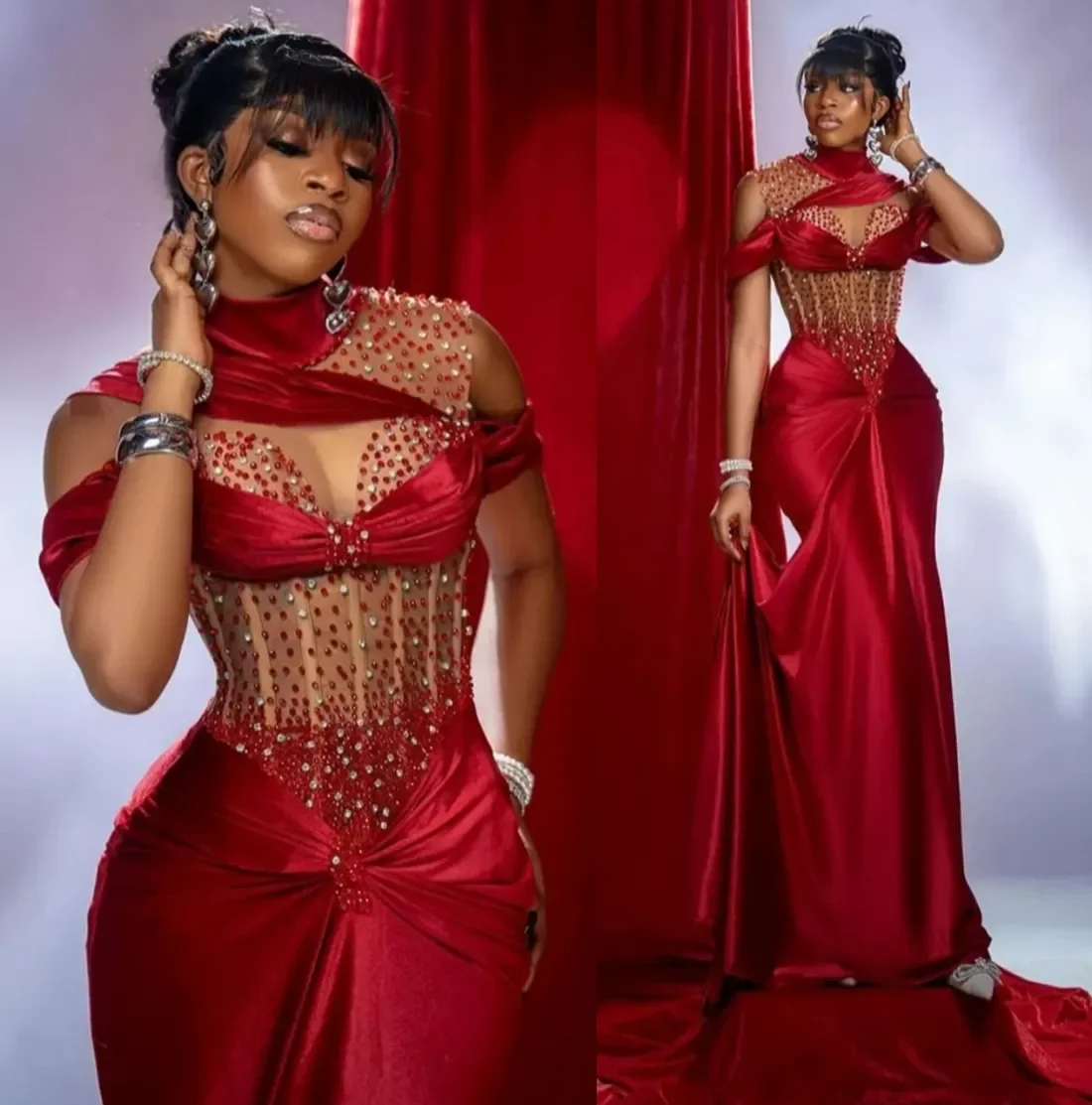 

Роскошное африканское черное женское вечернее платье больших размеров по индивидуальному заказу, элегантное вечернее платье без рукавов с высоким воротником