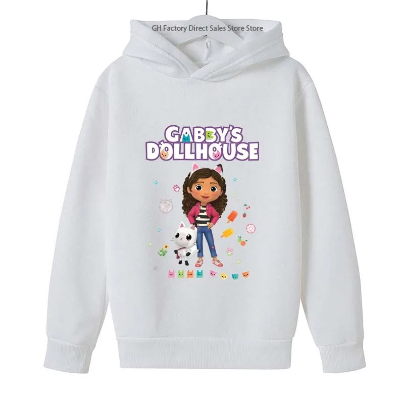 Girls Cute Cartoon Print Gabby's Spring Autumn Long Sleeve Hoodies Casual Tops Clothes 2-13 Years Kids Loungewear Outfits Hoodie