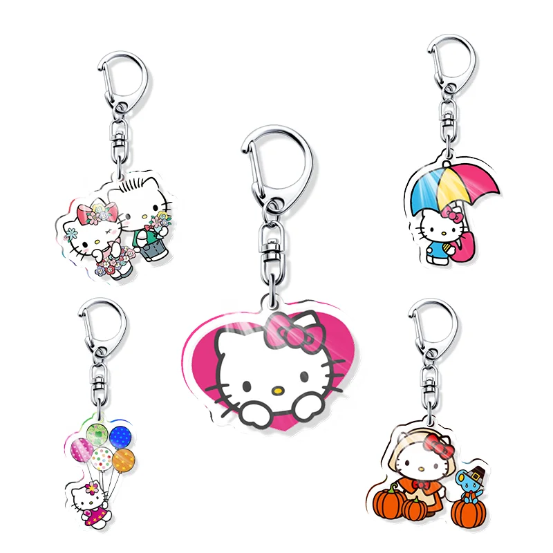 

New Hello Kitty Acrylic Fun Keychain Animation Related Products Key Chain Jewelry Cute Bag Charms Souvenir Pendant Friend Gift