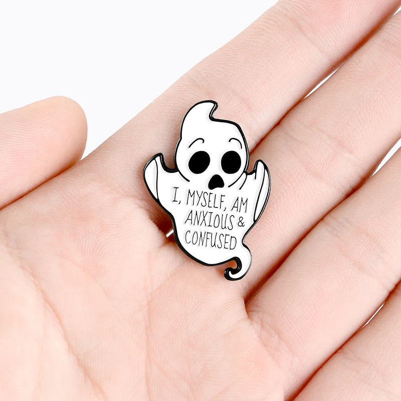 Pin con insignia, paraguas de café personalizado, broches Overthink, Pin de solapa, pantalones vaqueros, camisa, bolso, joyería oscura de Halloween, regalo, esmalte de Escape fantasma