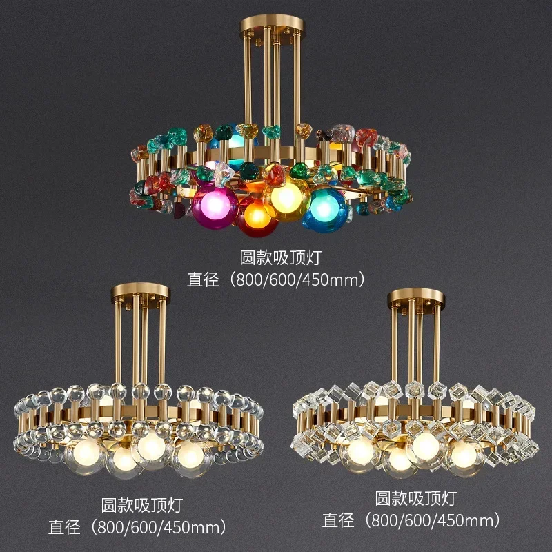 Newly Arrived Crystals Modern Chandelier for Living Room Home Decoration Gold Round Kitchen Fixture Colorful Stone Hanging Lamp
