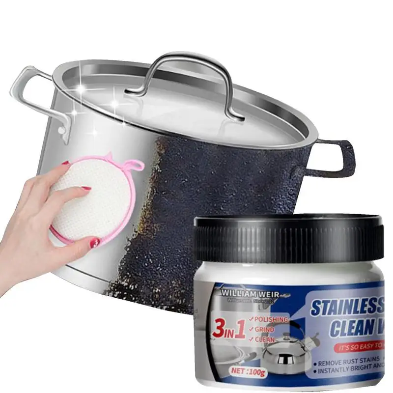 100g Polish Cleaner Cream Metal Cleaner and Rust Remover Rust-Proof Cleaning Wax for Stainless Steel Pots Automotive Ceramic