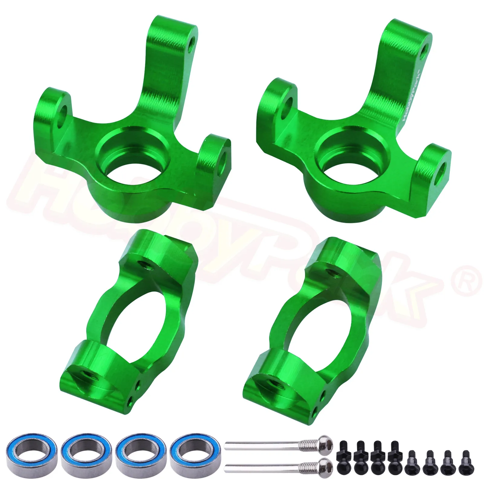 Aluminum Caster Blocks C-Hubs Steering Knuckles for Traxxas 1/18 LaTrax Teton Desert Prerunner Rally, Replace Parts 7532 (Green)