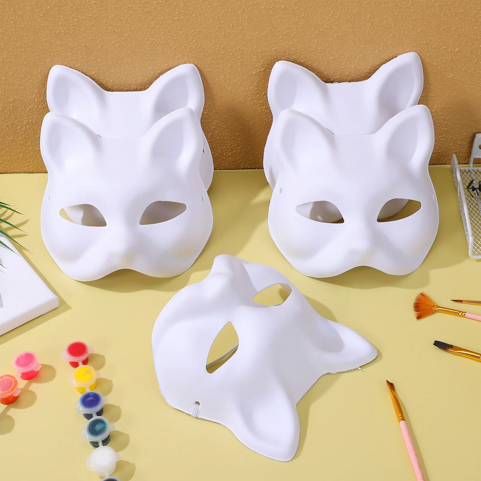 5 Pcs Fox Mask Cat Japanese Skull Venetian Man Masquerade DIY Blank Masks Halloween Paper Miss