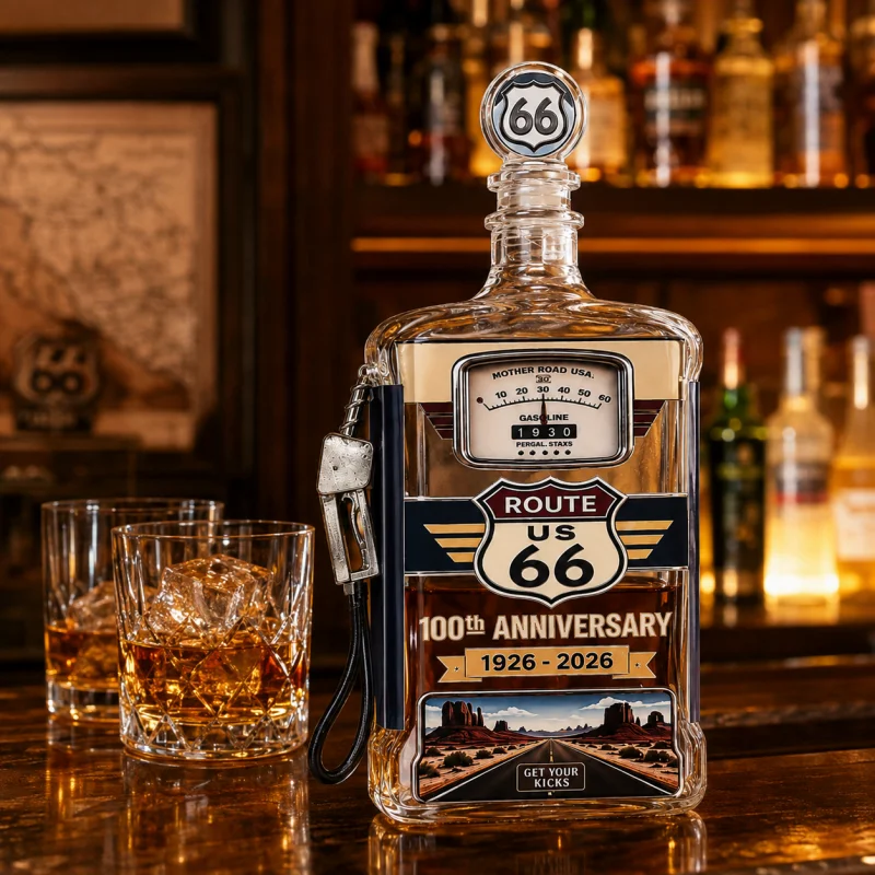 Vintage Collectible Liquor Bottles - US Route 66 Glass Whiskey Decanter