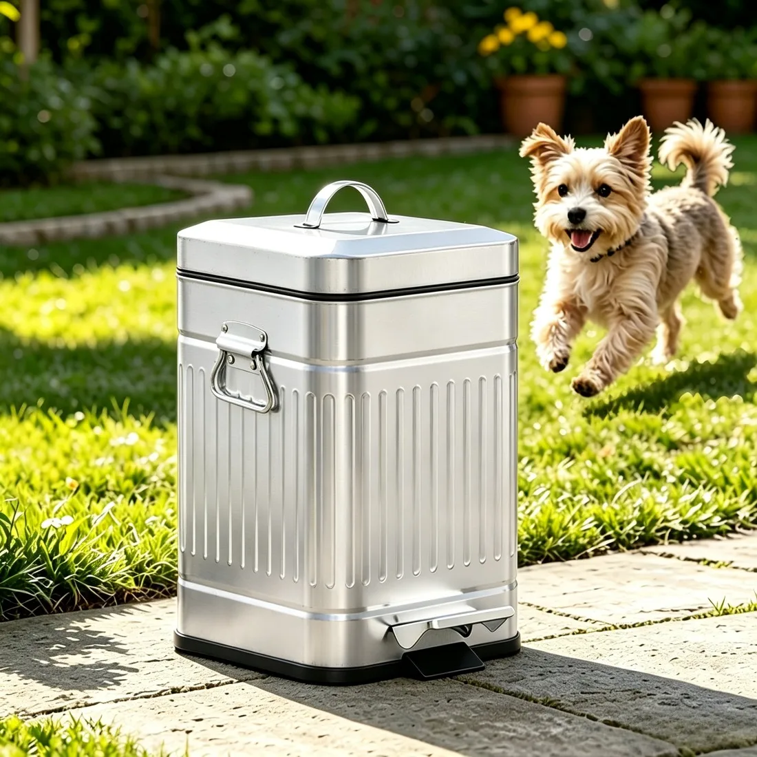 Metal Outdoor Trash Can with Lid and Pedal Small Dog Poop Trash Can Home Garden Accessories Pet Cleaning Supplies
