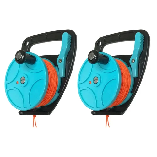 Imagen 2 del producto Carrete de Buceo con Cuerda de 150 pies/46 Metros, con Mango, Freno de Pulgar, Clip y Gancho para Buceo Submarino y Snorkel