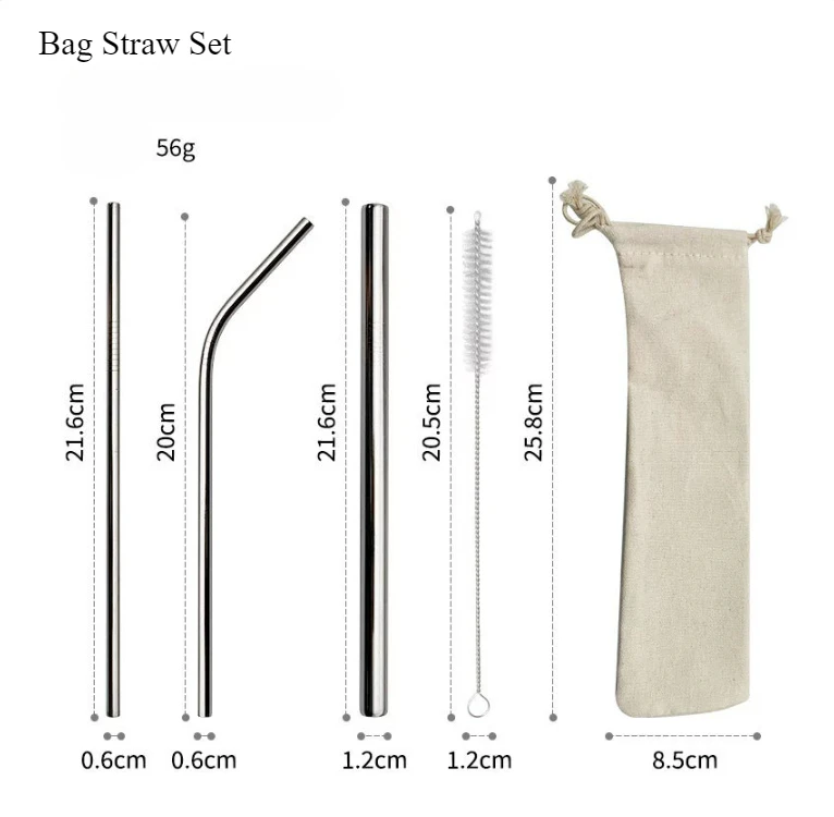 Набор соломинок из нержавеющей стали 304, изогнутые и прямые многоразовые металлические соломинки с футляром и щеткой для пузырькового чая, кофе, смузи