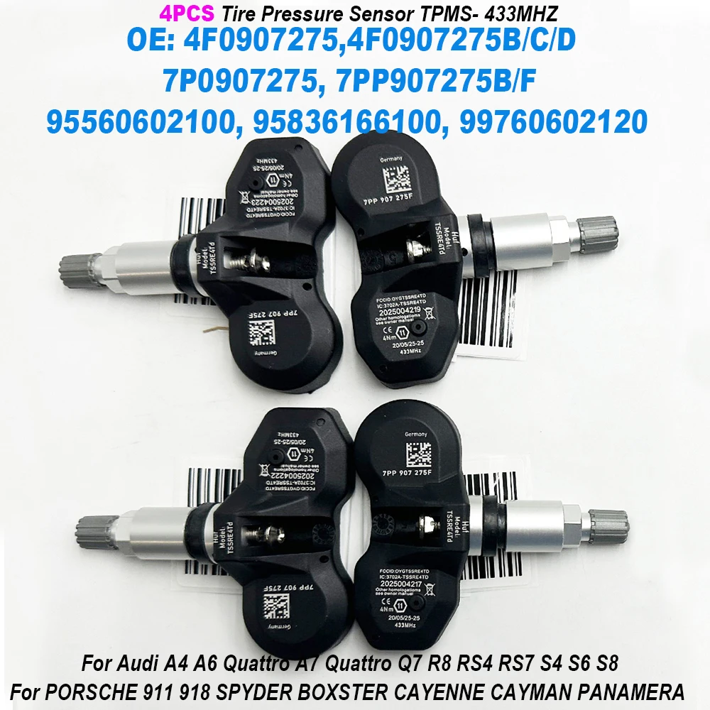 

4PCS 4F0907275 7P0907275 4F0907275B 7PP907275F TPMS Tire Pressure Sensor 433MHZ For PORSCHE 911 CAYENNE PANAMERA BOXSTER