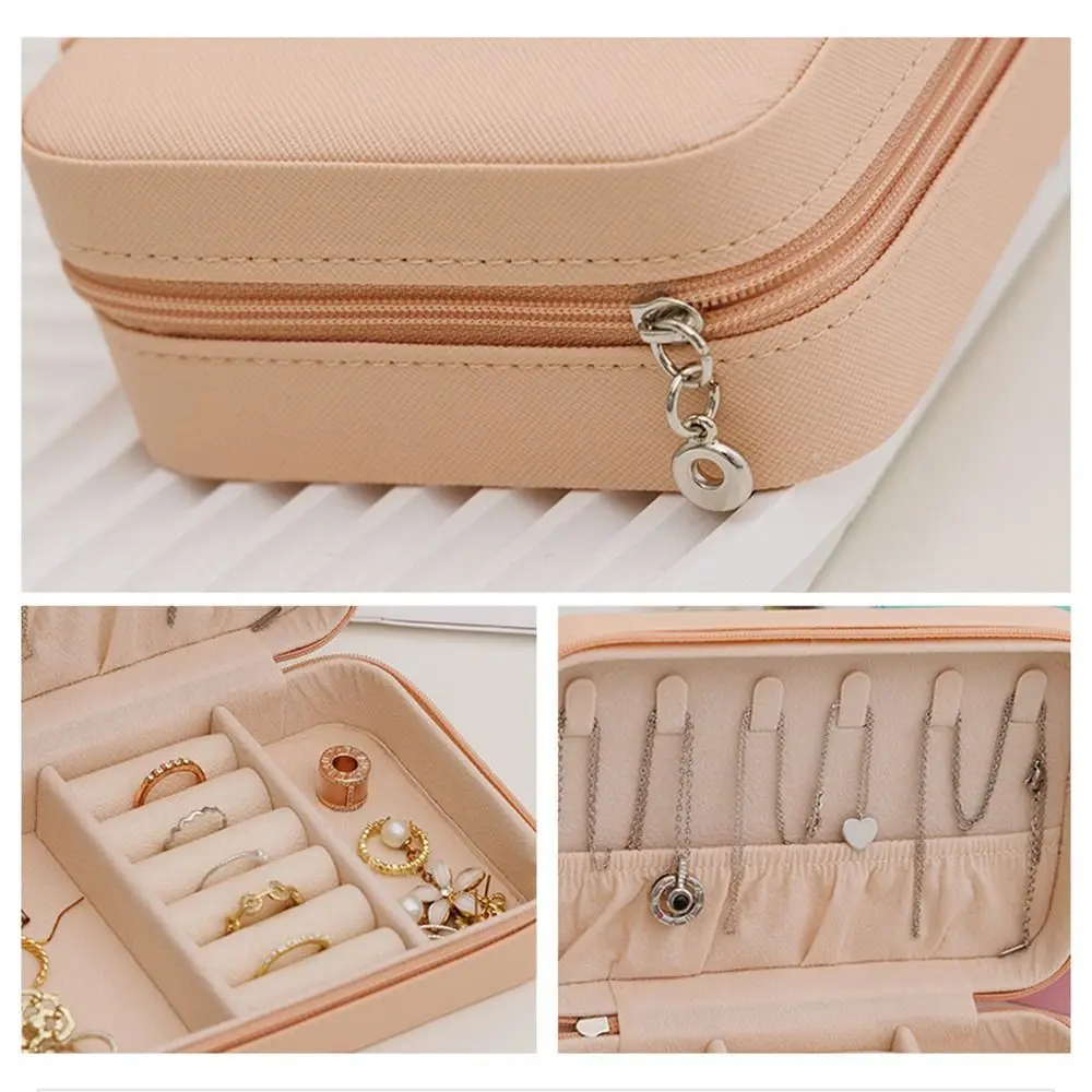 

Leather Trinkets Storage Organizer Dustproof Solid Color Portable Jewelry Organizer Simple Large Capacity Jewelry Display Box