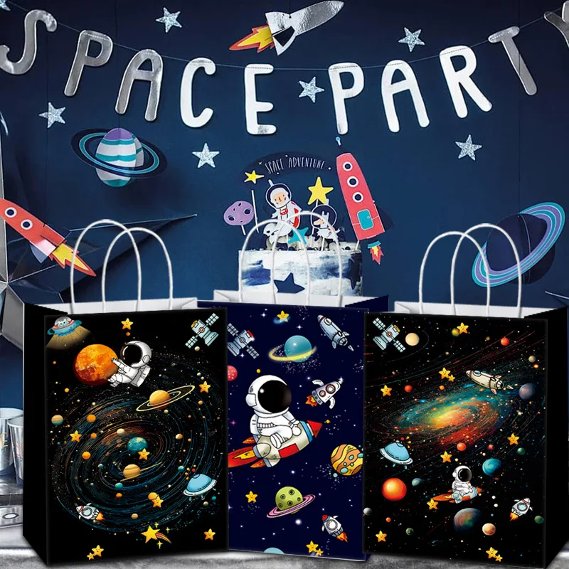 6/12/36 Stück Weltraum-Geburtstagsparty-Geschenktüten mit Griff für Jungen und Mädchen, Galaxie-Themenparty-Geburtstagsdekorationen – Detail 2