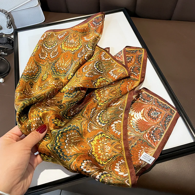 Fashion 100% Real Silk Square Scarf For Women Print Shawl Foulard Hijab Neckerchief Bandana Girls 2024 Bag Wrist Bufanda Echarpe