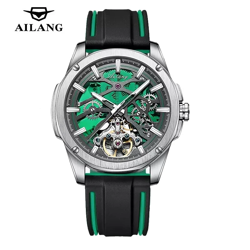 

AILANG Brand Luxury Tourbillon Mechanical Watch for Men Silicone Strap Waterproof Luminous Hands Fashion Hollow Watches Mens