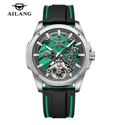 AILANG Brand Luxury Tourbillon Mechanical Watch for Men Silicone Strap Waterproof Luminous Hands Fashion Hollow Watches Mens