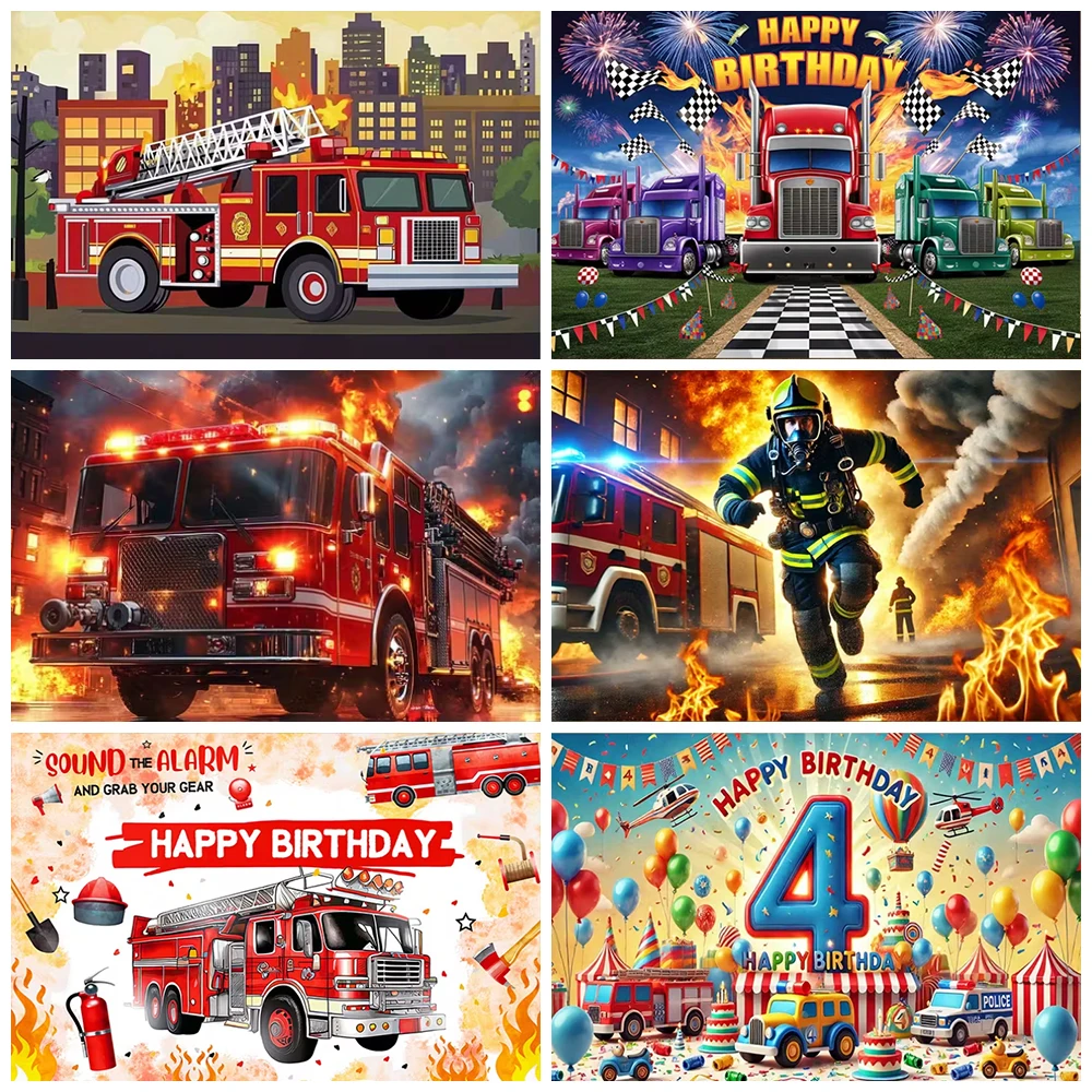 

Fire Truck City Landscape Backdrop Birthday Party Decoration Fire Station Firefighter Theme Background Supplies Photography Prop