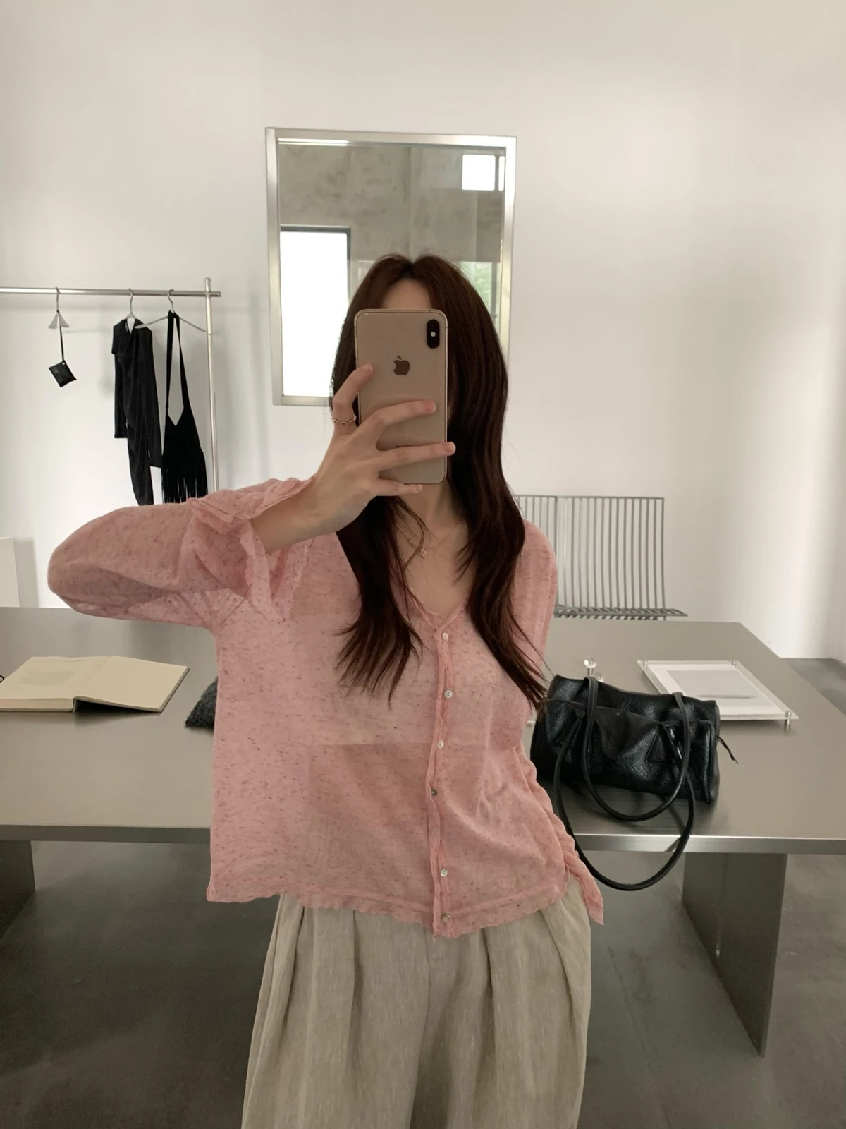 

Lilian Milu Room Women's Linen Knitted V-Neck Open Cardigan Sweet Wood Grain Long Sleeve Regular Fit Spring Fashion