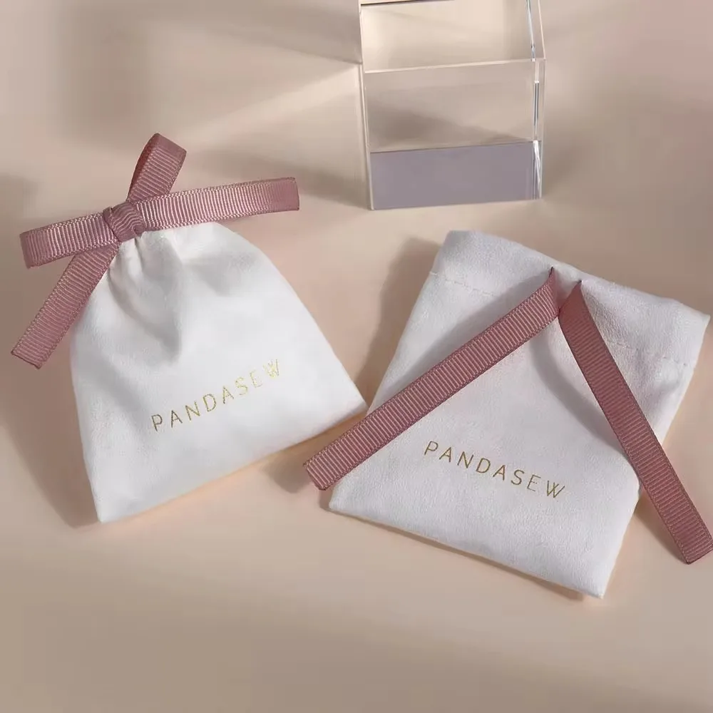 Custom Logo Suede Jewelry Pouch Drawstring Bag Necklace Bracelet Gift Drawstring Jewelry Suede Pouch