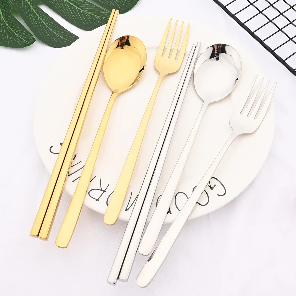 12 Teile/satz Stäbchen Gabel Löffel Besteck Set Silber Gold Geschirr Set Luxus Edelstahl Besteck Koreanische Geschirr Set